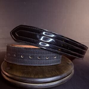 Don Hume Duty Belt Size 34" Black Hi-Gloss Leather Hook & Loop B120 2.25"